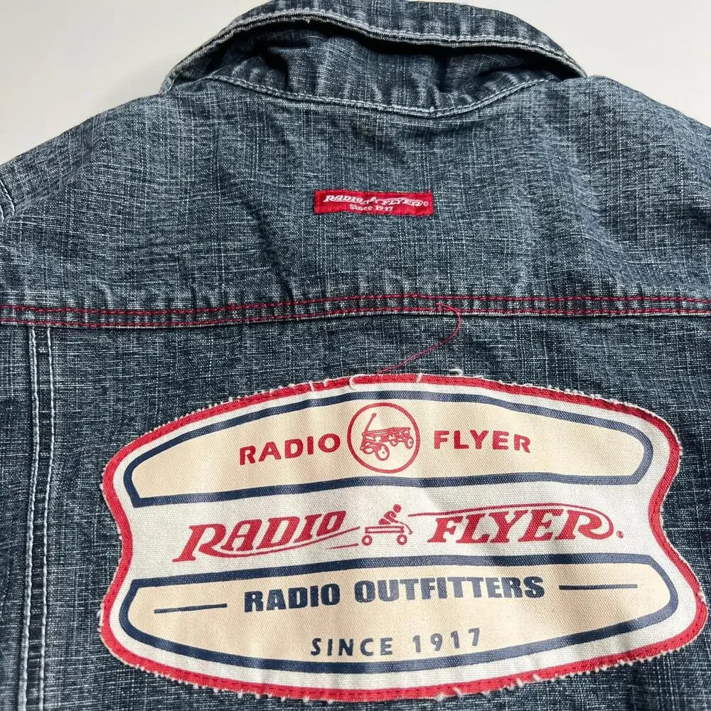 Vintage Radio Flyer Denim‎ Jacket Kids 2T Vintage Style Logo Patch Blue